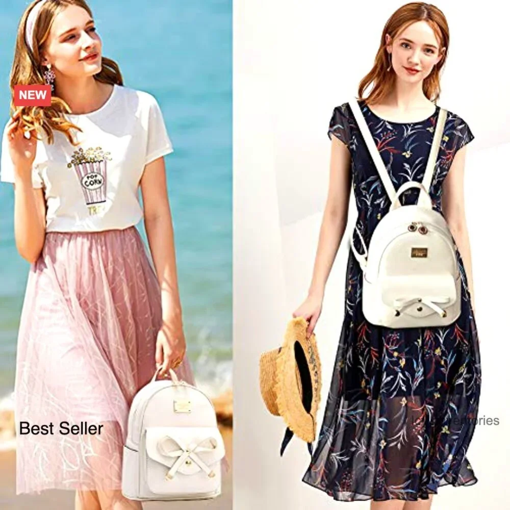 Mini Leather Backpack Cute Bowknot Chic Fashion Daily Purse for Women